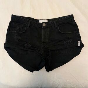 ONE TEASPOON DOUBLE BLACK BANDITS LOW WAIST DENIM SHORTS BLACK